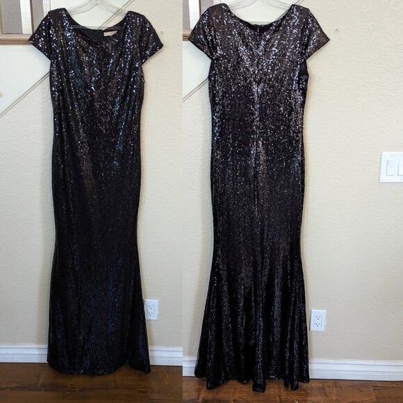 Black Sequin Short Sleeve Formal Wedding Evening Maxi Dress 2 - Picture 2 of 5